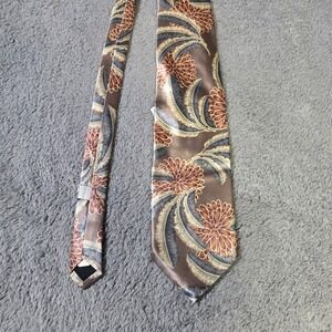 Aquascutum Mens OS Necktie Brown Gold Botanical Silk Hand Finished London Tie